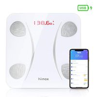 HIMOX Smart Body Fat Scale, USB Rechargeable Bluetooth Scale Bathroom Digital Weight Scale Tracks 23 Key Compositions Analyzer, 6mm-Thick Glass, 400 lbs (BS002W) (BS002W)