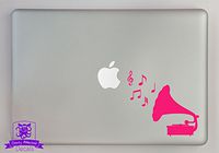 Overly Attached Decals Phonograph with Music Notes Vinyl Decal Sized to Fit A 15" Laptop - Hot Pink