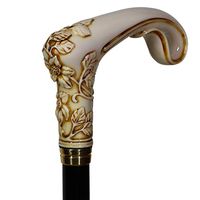 GC-Artis Elegant Pretty Light Color Walking Stick Cane for Women Ladies with Flowers Black Wooden Shaft Fashionable Dressy Designer Art