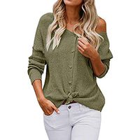 FRCOLT Sweater, Women Off Shoulder Knot Front Long Sleeve Button Down Shirts Sweater (S, Green)