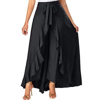 Theoylos Women's Ruffle Trim Maxi Skirt High Waisted Irregular Maxi Skirt Ladies Fashion Lace Up Long Skirt Black