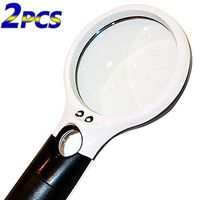 BESTSUN Magnifier 3 LED Light, 3X 45x Handheld Magnifying Glass with Light for Night Reading,Best for Jeweler Watch Repair, 2 Pack