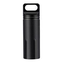 SHD Outdoor EDC Pill Bottle Black Aluminum Alloy Single Chamber Capsule Waterproof Pill Case for Hiking Camping