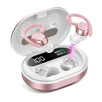 Wireless Earbuds, HiFi Stereo Bluetooth 5.3 Running Headphones with Dual LED Display 30Hrs Playtime, Built-in Mic, Type-C, in-Ear Bluetooth Earphones with Earhooks for Sport, Rose Gold
