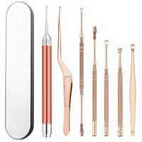 Grey990 7Pcs Ear Pick Earwax Removal Kit, Ear Cleansing Tool Set, Stainless Steel Earpicks Curette Clean Tools with LED Light Rose Gold