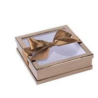 Hammont Clear Window Gift Boxes - Multipurpose Bakery Boxes with Ribbon | Treat Boxes Perfect for Party Favors, Cookies and Cupcakes (Gold, 7” x 7” x 2”) (3 Pack)