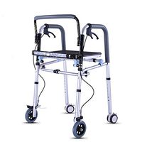WALKER'S Elderly Folding Four-Wheel Brake, Adjustable Height, Aluminum Alloy Push Chair Portable Walking Frame, Mobile Assisted Walking Device Suitable for Disabled People