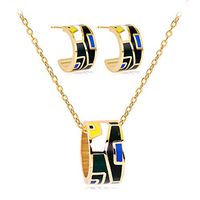Slendima Colorful Ring Shape Jewelry Women Set Pendant Necklace Semicircle Ear Studs Gift
