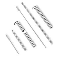 2 Pack Telescopic Reusable Straws - Portable Stainless Steel Metal Drinking Collapsible Straw with Aluminum Case & Cleaning Brush by AFXMATE(Silver)
