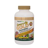 NaturesPlus Multivitamin Source of Life Gold Multivitamin Chewables - 90 Tablets - Tropical Fruit Flavor - Organic Whole Food Formula - with Probiotics - Vegetarian, Gluten-Free - 30 Servings