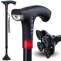 GOFEI Intelligent Cane with LED Light, Multifunctional Walking Stick with Radio Alarm, Adjustable Height 64-97cm, USB Charging