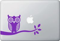 Owl on Tree Branch - Design 1 - Macbook or Laptop Decal Sticker (Color Variations Available) (8.75"w x 4.5"h) (PURPLE)