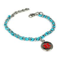 My Identity Doctor - Custom Engraved Medical Alert Bracelet - Silk Woven Steel - Teal