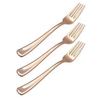 Exquisite 160 Disposable Plastic Rose Gold Forks Silverware, Fancy Plastic Cutlery, Heavy Duty Quality Utensils for Catering Formal Events, Wedding, Parties, Dinner and all other occasions