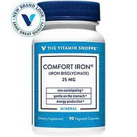 The Vitamin Shoppe Comfort Iron 25MG, Clinically Studied Iron Bisglycinate, Energy Production Immune Support, Gentle NonConstipating Supplement (90 Veggie Capsules)