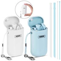 Higreen Reusable Silicone Collapsible Straws (latest upgrades,regular size,extra long)- 2 Pack Portable Drinking Straw with Carrying Case and Cleaning Brush, BPA Free (Blue&White)