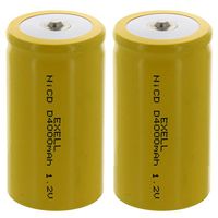 2x D Size 1.2V 4000mAh NiCD Button Top Rechargeable Batteries for high power static applications
