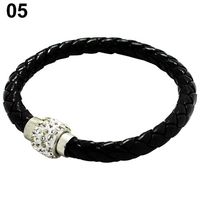 litymitzromq Bracelet Punk Rhinestone Faux Leather Magnetic Buckle Wristband Cuff Bangle Bracelet Handmade Wristband Braided Rope Cuff Bangle_ Black