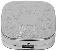 Stephanie Imports Silver Etched Victorian Print - Pocket Purse Portable Travel Pill Box & Medicine Organizer (3 Compartments)
