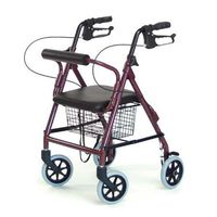 Walkabout Rollator Walker, 6 Wheels Handgrips Burgundy, 1 ea