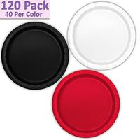 120 Paper Dessert Plates (7") - White, Black, Red - 40 Per Color, 3 Colors - Great Assortment for Birthday Parties, Weddings, Holidays, Baby Shower, Celebrations, and more