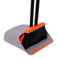 BirdRock Home Broom and Dustpan Set - Lobby Dust Pan - Orange and Grey Durable Set - Indoor or Outdoor - Sweep Combo Great for Kitchen, Home, Garage and Office - Clip On Self Cleaning Bristles