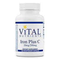 Vital Nutrients - Iron Plus C (20 mg/200 mg) - Supports Healthy Cognition and Energy Levels For Women and Men - 100 Capsules per Bottle