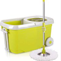 Spin Mop Bucket System Stainless Steel Deluxe 360 Spinning Mop Bucket Floor Cleaning System With 6 Microfiber Replacement Head Refills,61"Extended Handle, 2x Wheel For Home Cleaning - Blue