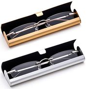 2 Pairs Reading Glass in Hard Case Super Lightweight Aluminum Front Open Case on the Go Rimless Reading Glasses 4.00 Stylish Reading Glasses for Men Women