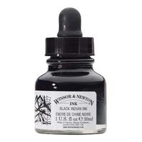 Winsor & Newton Drawing Bottle with Dropper Cap, 30ml, Black Indian Ink, 30-ml