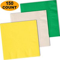 150 Lunch Napkins, Lemon Yellow, Ivory, Emerald Green - 50 Each Color. 2 Ply Paper Dinner Napkins. 6.5" folded, 13.5" unfolded.