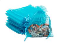 TheDisplayGuys 48-Pack 3x4 Turquoise Blue Sheer Organza Gift Bags with Drawstring, Jewelry Candy Treat Wedding Party Favors Mesh Pouch