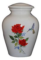 Red Rose with Hummingbird- Cremation Urn or Keepsake for Ashes - Hand Made Pottery (Medium 90 Cubic Inches)