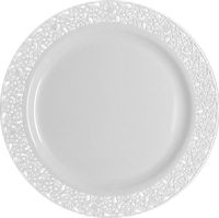 Inspiration White with White Lace Rim 7 Heavyweight Plastic Dessert Salad Plates 10 Count by buyNsave