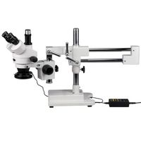 AmScope SM-4TZZ-144A Professional Trinocular Stereo Zoom Microscope, WH10x and WH20x Eyepieces, 3.5X-180X Magnification, 0.7X-4.5X Zoom Objective, Ambient Lighting, Double-Arm Boom Stand, Includes 0.5X and 2.0X Barlow Lens