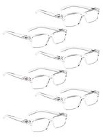 READING GLASSES 6 Pack Spring Hinge Comfort Plastic Readers (Clear, 1.25）