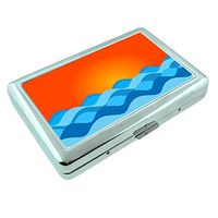 Ocean Waves Sunset Em2 Hip Silver Cigarette Case Id Holder Metal Wallet 4" X 2.75" RFID Protection
