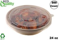 500 Count - EcoQuality 24oz Round Disposable Bowls with Microwavable Lids Natural Sugarcane Bagasse Bamboo Fibers Sturdy Compostable Eco Friendly Environmental Paper Plastic Bowl Alternative Tree Free