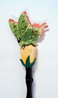 Hand Painted Back Scratcher Green Butterfly Insect on Rose Flower 18"