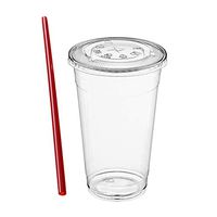 (500 Sets) 24 oz Clear Plastic Cups with Lids and FREE Straws, Disposable Crystal Clear PET Cups with Flat Straw Slot Lids for Cold Drinks, To Go Iced Coffee, Juice, Soda, Bubble Boba Tea, Smoothie
