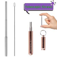 Reusable Drinking Straws Stainless Steel Metal Straws Telescopic Portable Reusable Straws with Case & Cleaning Brush (Rose gold Case) 2019