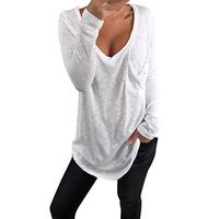 Women Long Sleeve Blouses Fashion Casual Loose Plus Size Solid Color V-Neck Long Sleeve Tops Pullover Tunic T-Shirt Soft Tees 2019 Autumn Winter New, Viviplus Clothing