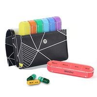 Pill Organizer,LIZIMANDU Weekly Travel Pill Case Box Medication Reminder Daily AM PM, Day Night 7 Compartments,for 4 Times A Day, 7 Days a Week-Includes Leather PU Carrying Case (Black Fragment)