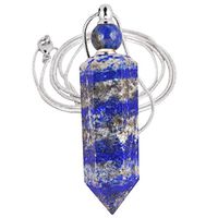 SUNYIK Lapis Lazuli Stone Essential Oil Diffuser Necklace for Women, Hexagonal Pointed Healing Crystal Perfume Bottle Pendant with Chain for Men, 28"