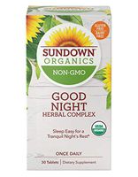 Sundown Organics Good Night Herbal Complex, Sleep Aid with Valerian Root for Occasional Sleeplessness,* Gluten Free, 100% Non-GMO, 30 Tablets