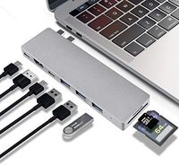 USB C Hub, Sunteck MacBook Pro Adapter with 3 USB 3.0, Thunderbolt 3 40Gbs @5k, 4k HDMI, Type-C Pass-Through Charge, SD/TF Card Reader for 13" or 15" MacBook Pro 2017 and 2016 (Space Grey)