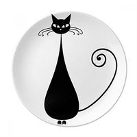 Black Cat Sit Halloween Animal Art Silhouette Dessert Plate Decorative Porcelain 8 inch Dinner Home