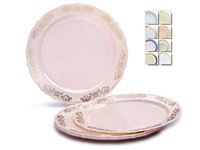" OCCASIONS" 40 Plates Pack, Vintage Party, Disposable Wedding Party Plastic Plates (7.5'' Appetizer/Dessert Plate, Portofino in Light Pink & Gold)