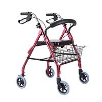 F&T Aluminium Four Wheeled Rollator Walking Aid,Folding Rollator Walking Frame with Seat & Shopping Basket, Three Gears Can Be Adjusted High,Light and Safe Design, (Color : Red, Size : 7.87in)