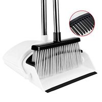 Broom and Dustpan Tiumso Dust pan Broom Set with Upgrade Combo and Sturdiest Extendable Long Handle,4 Layers Bristles,Upright Standing for Garden, Home, Office, Kitchen, Lobby(White)
